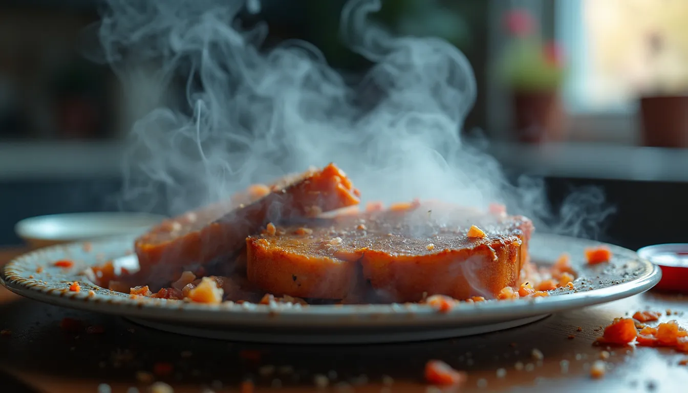 A closeup of smoke rising from a ruined dinner